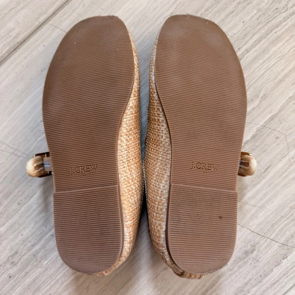 J.Crew Factory Mary Jane Flats Woven Raffia Natural Tan Dressy Trip BW246 K11